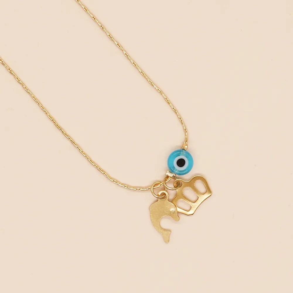 Simple Style Moon Crown Eye Stainless Steel Inlay Glass Necklace_colorza_7