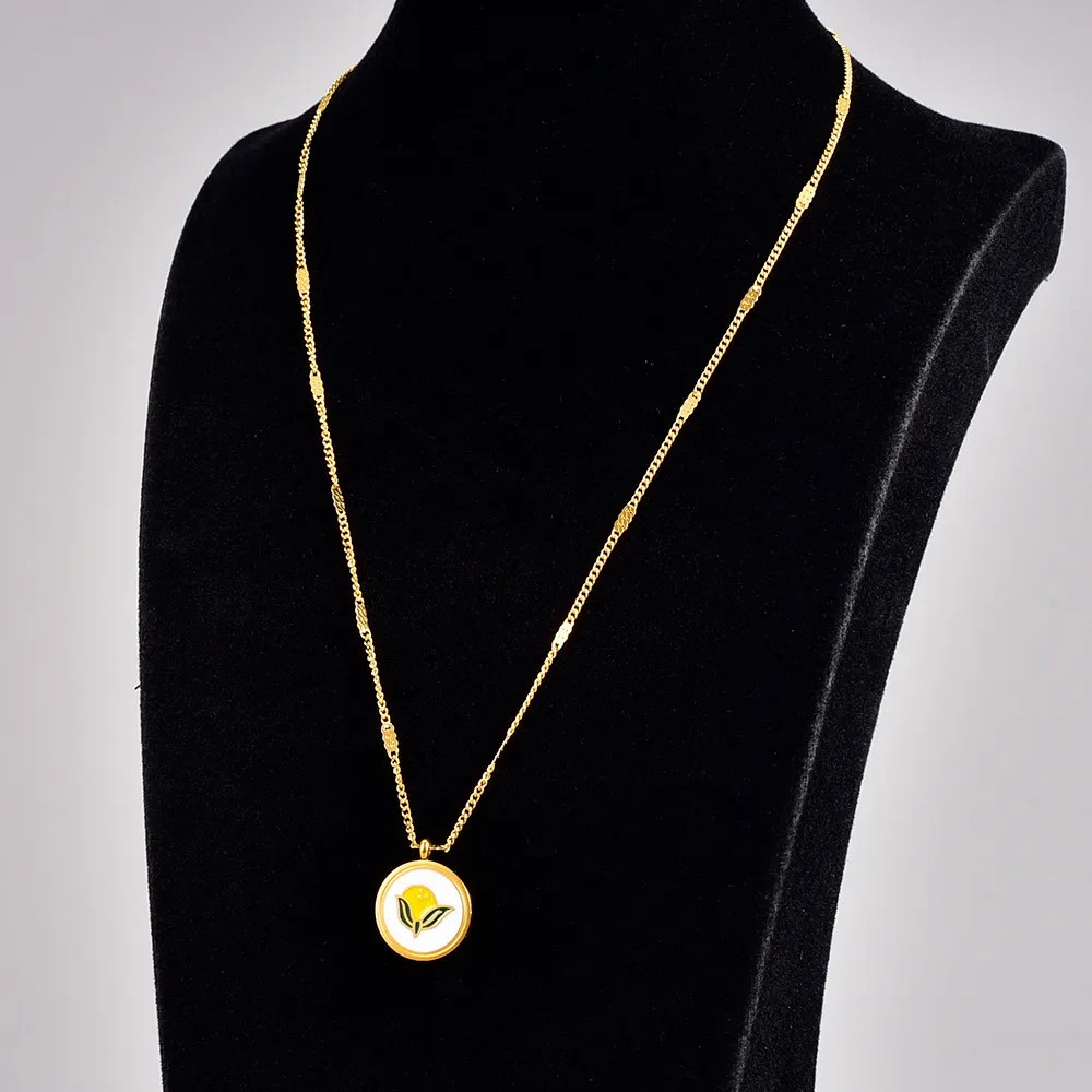 Simple Style Leaf Titanium Steel Enamel Pendant Necklace_colorza_1