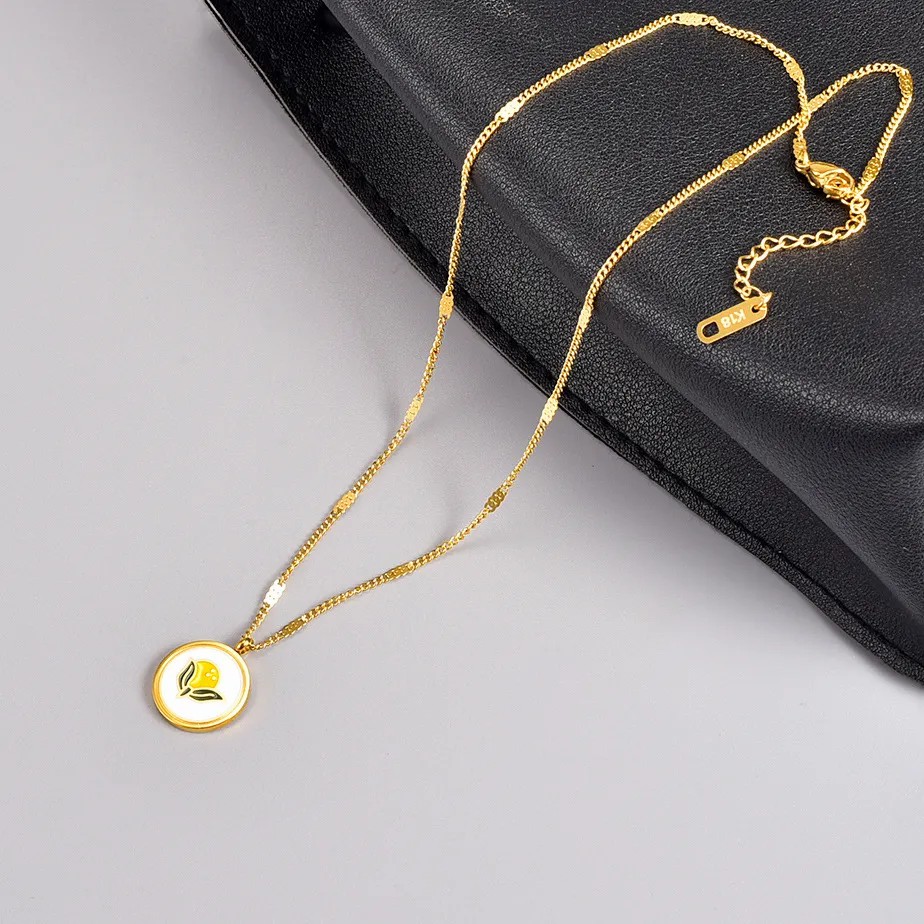 Simple Style Leaf Titanium Steel Enamel Pendant Necklace_colorza_2