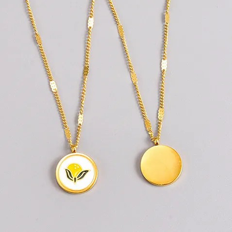 Simple Style Leaf Titanium Steel Enamel Pendant Necklace_colorza_3