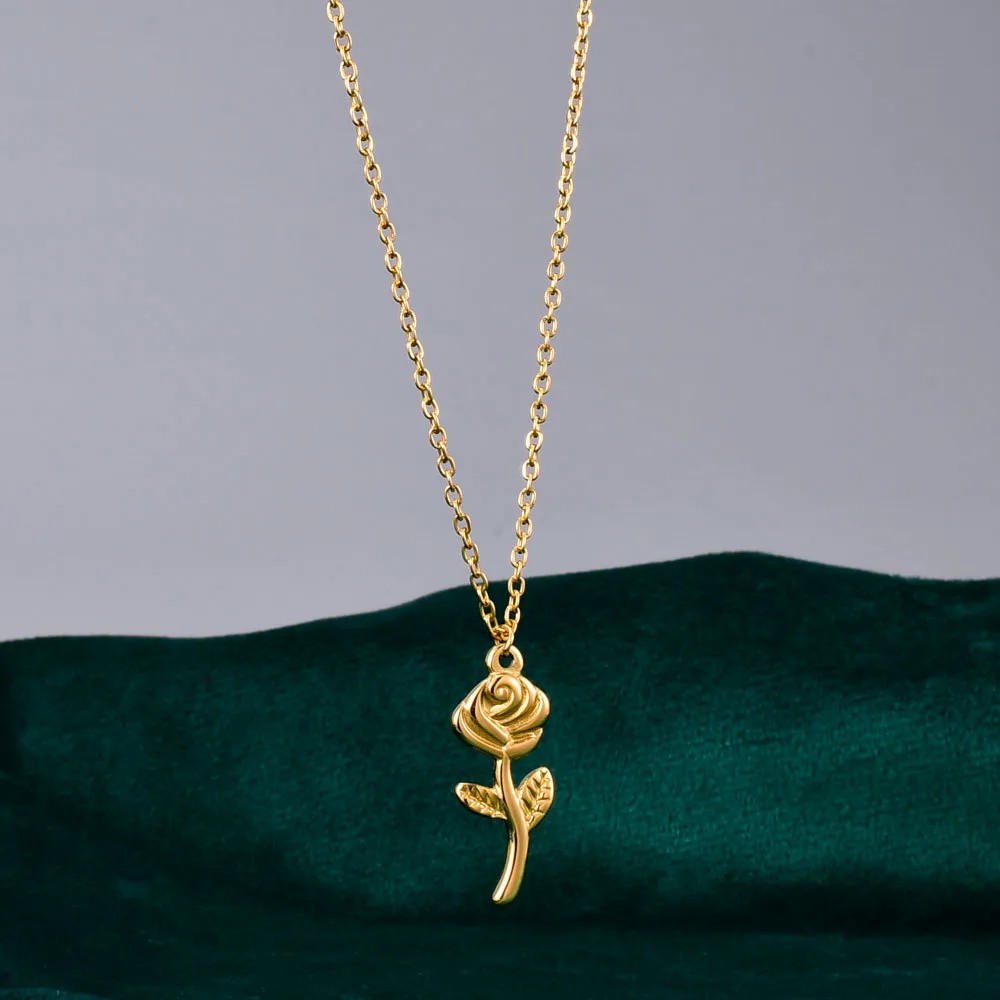 Elegant Simple Style Rose Titanium Steel Pendant Necklace_colorza_3