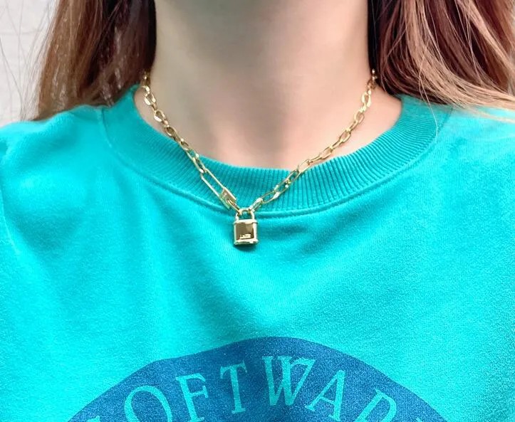 Vintage Style Lock Titanium Steel Plating Necklace_colorza_1