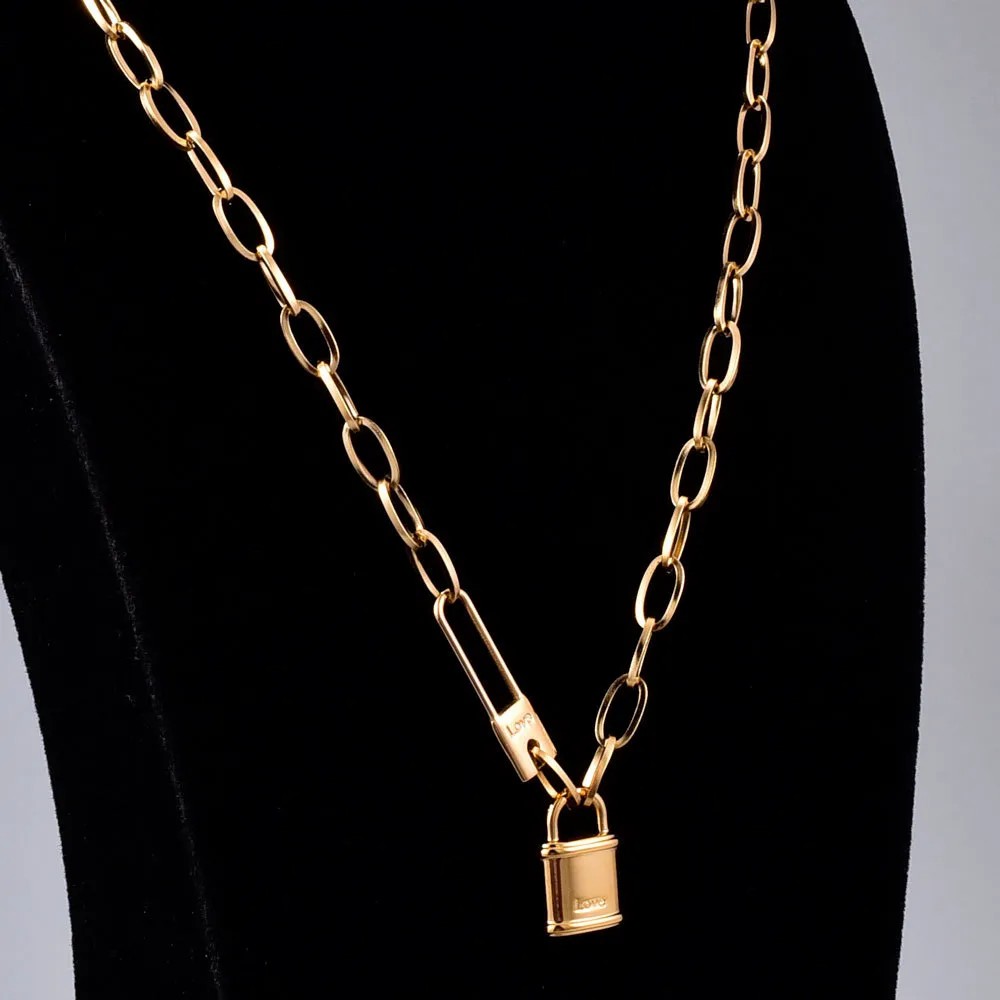 Vintage Style Lock Titanium Steel Plating Necklace_colorza_2