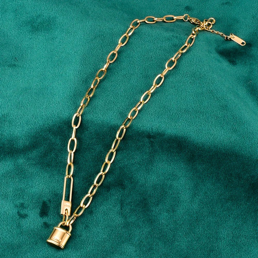 Vintage Style Lock Titanium Steel Plating Necklace_colorza_3