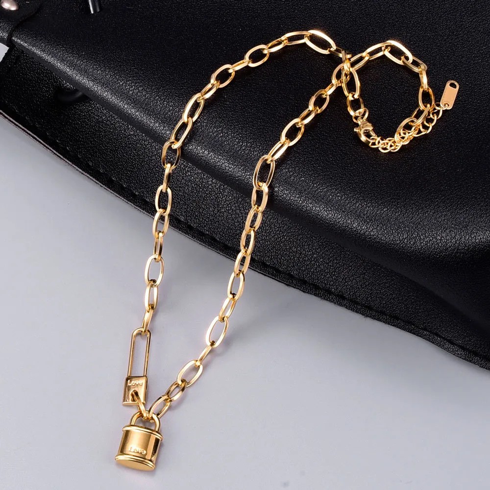 Vintage Style Lock Titanium Steel Plating Necklace_colorza_4