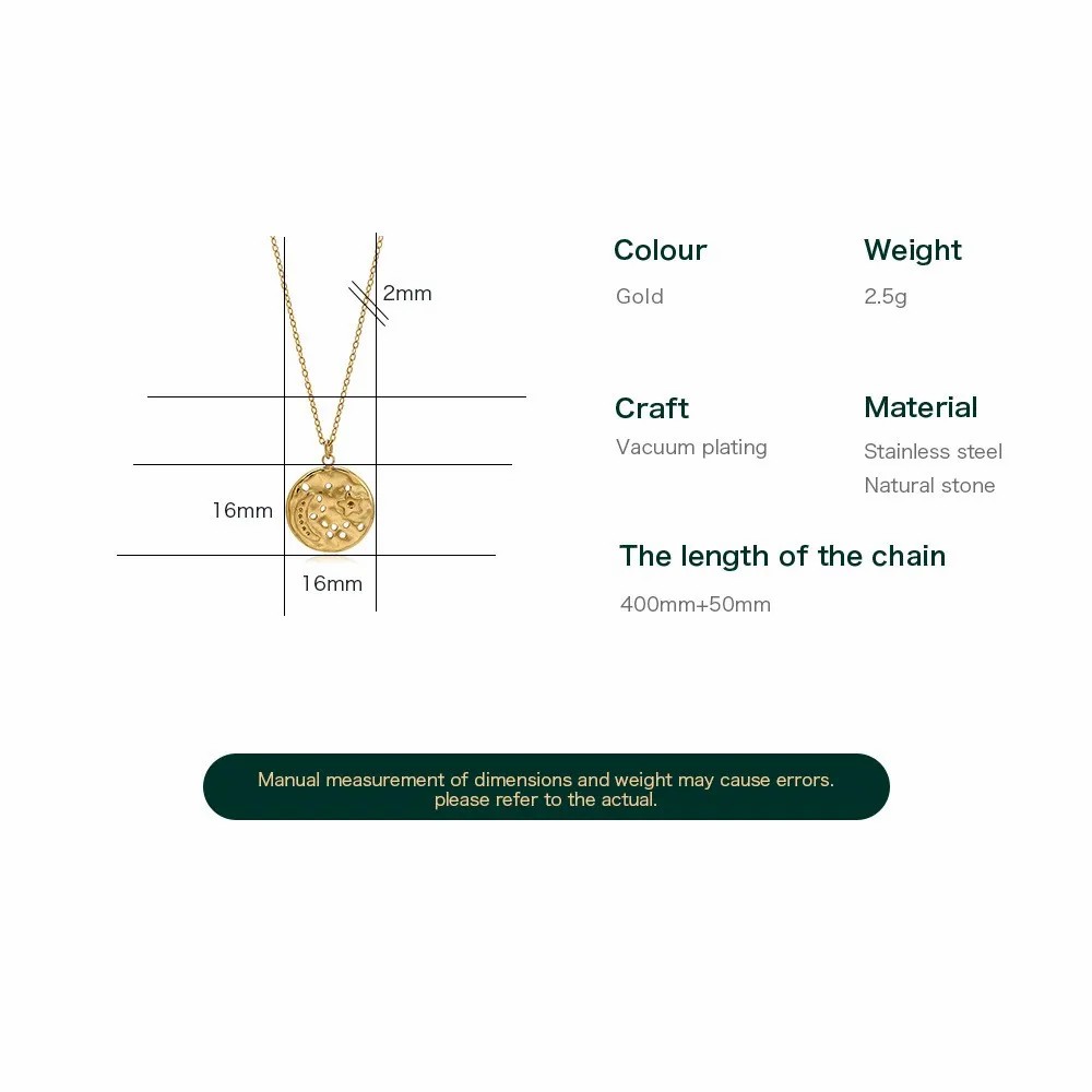 Retro Star Moon Stainless Steel Plating Gold Plated Necklace_colorza_1