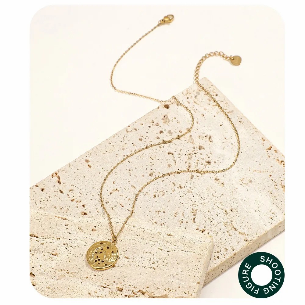 Retro Star Moon Stainless Steel Plating Gold Plated Necklace_colorza_2