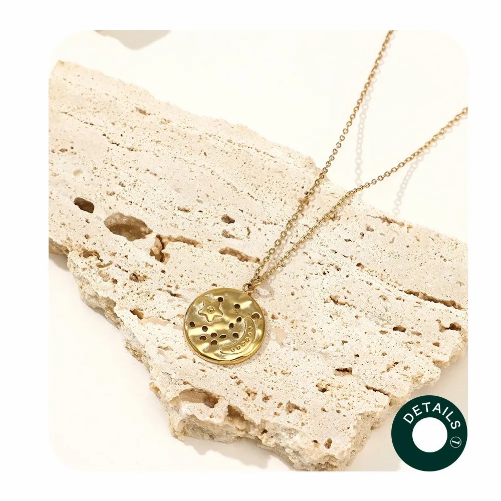 Retro Star Moon Stainless Steel Plating Gold Plated Necklace_colorza_3