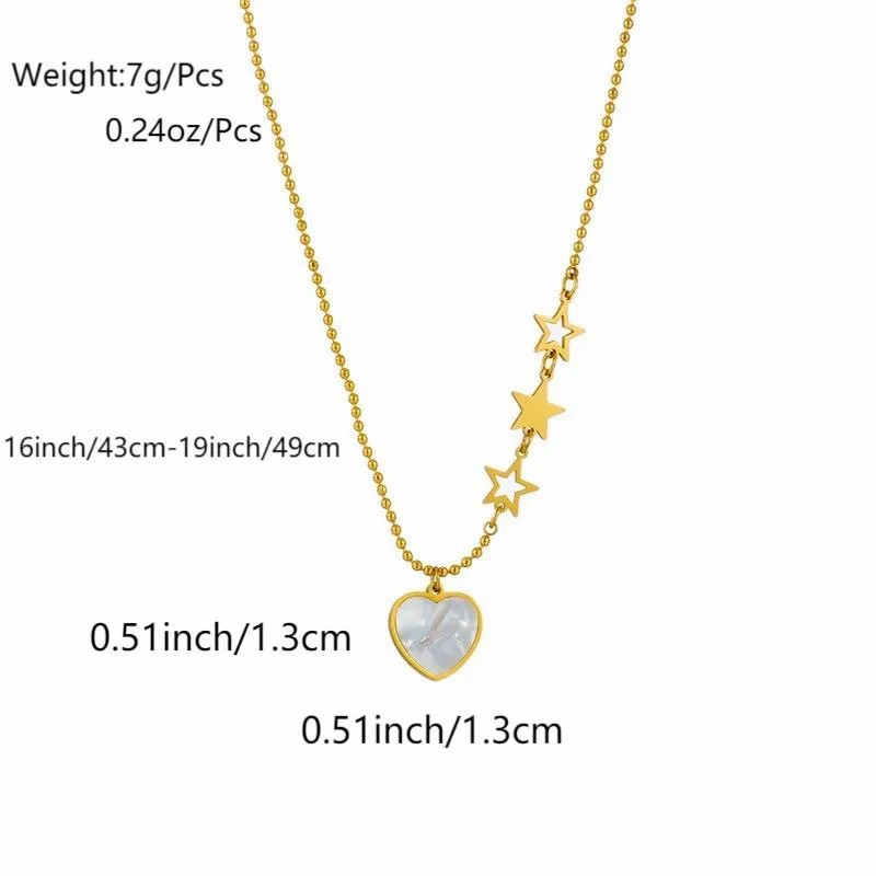 Glam Korean Style Pentagram Heart Shape Titanium Steel Plating Inlay Shell 18K Gold Plated Pendant Necklace_colorza_1