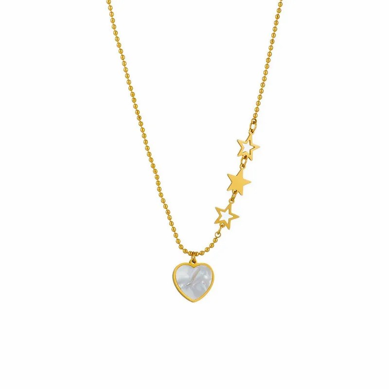 Glam Korean Style Pentagram Heart Shape Titanium Steel Plating Inlay Shell 18K Gold Plated Pendant Necklace_colorza_4