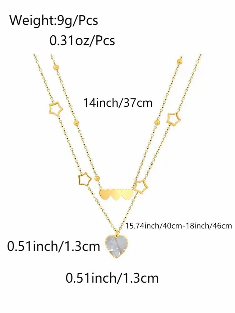 Luxurious Pentagram Heart Shape Titanium Steel Plating Inlay Shell 18K Gold Plated Pendant Necklace_colorza_1