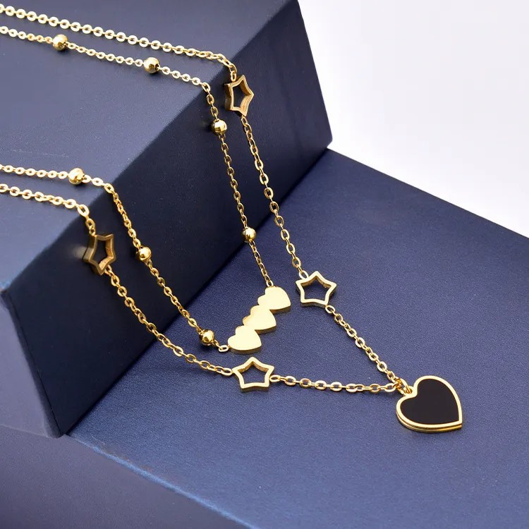 Luxurious Pentagram Heart Shape Titanium Steel Plating Inlay Shell 18K Gold Plated Pendant Necklace_colorza_2