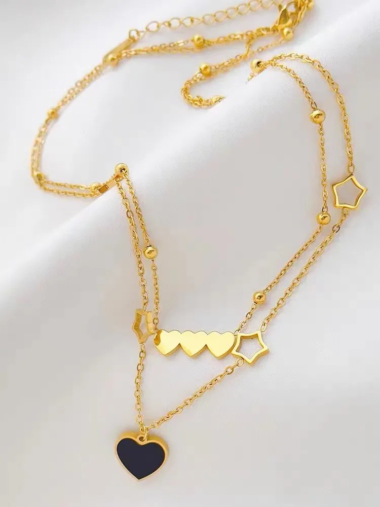 Luxurious Pentagram Heart Shape Titanium Steel Plating Inlay Shell 18K Gold Plated Pendant Necklace_colorza_3