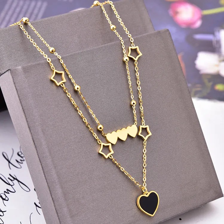Luxurious Pentagram Heart Shape Titanium Steel Plating Inlay Shell 18K Gold Plated Pendant Necklace_colorza_7