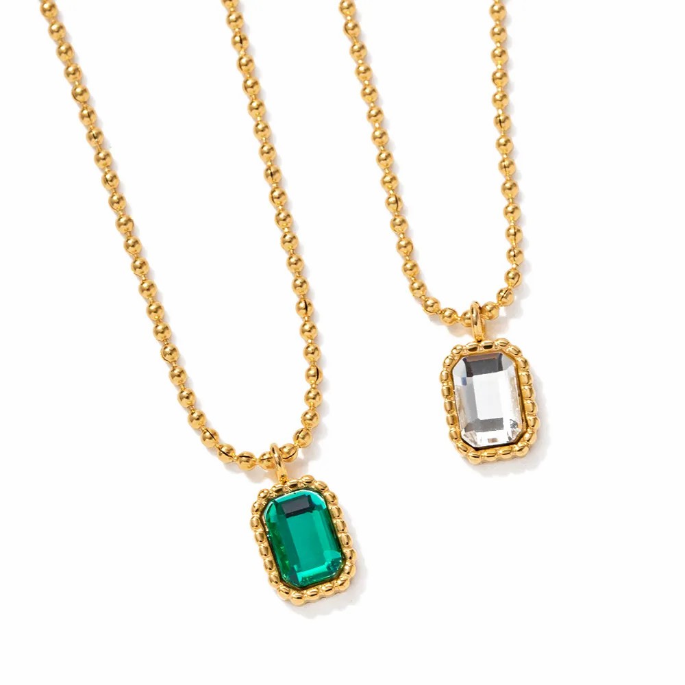 INS Style Simple Style Rectangle Stainless Steel Plating Inlay Rhinestones 18K Gold Plated Pendant Necklace_colorza_1