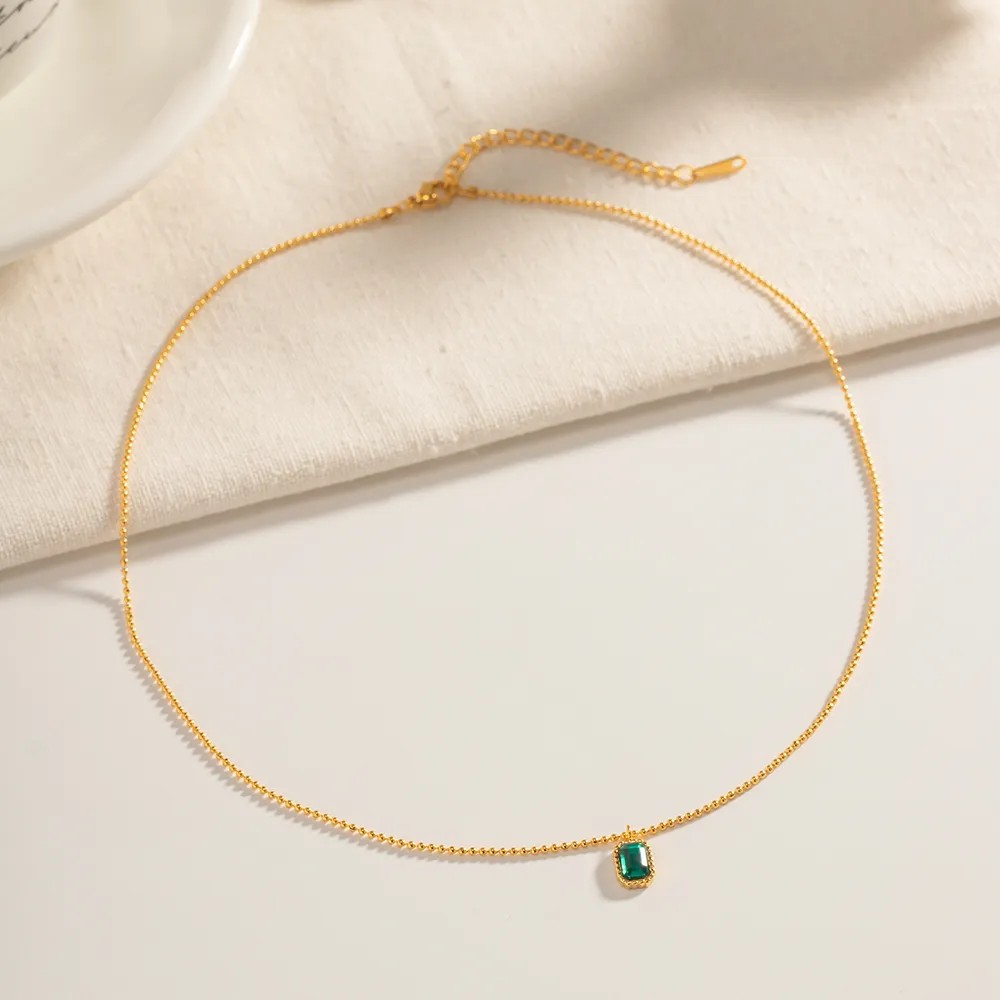 INS Style Simple Style Rectangle Stainless Steel Plating Inlay Rhinestones 18K Gold Plated Pendant Necklace_colorza_2