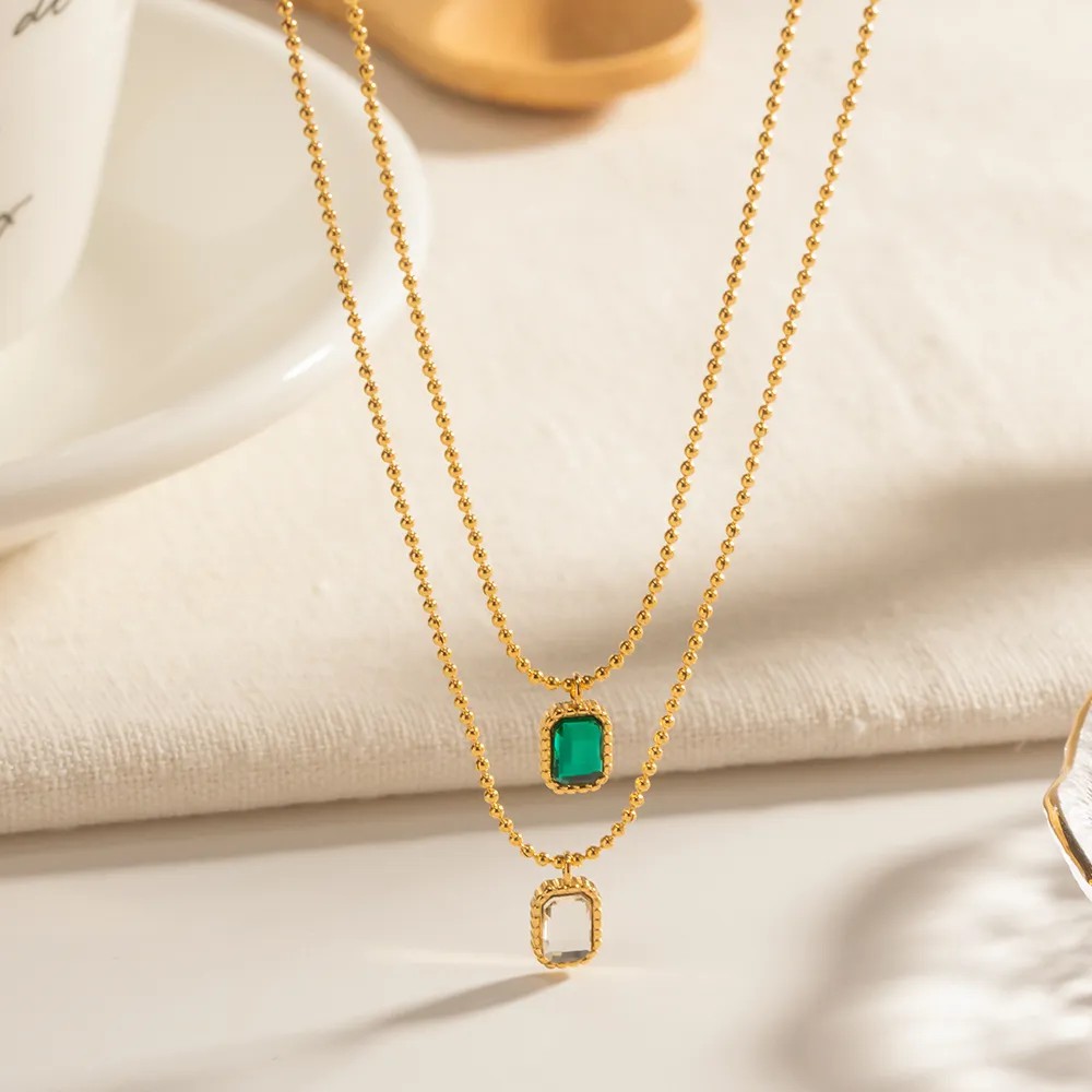 INS Style Simple Style Rectangle Stainless Steel Plating Inlay Rhinestones 18K Gold Plated Pendant Necklace_colorza_3