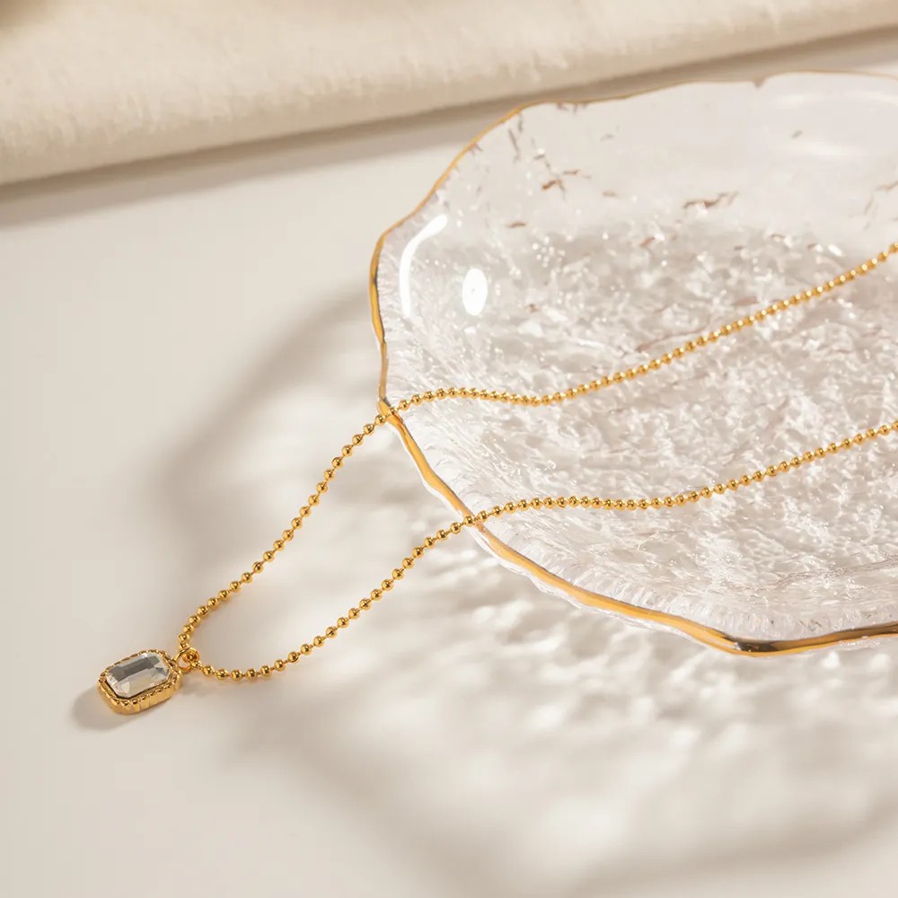 INS Style Simple Style Rectangle Stainless Steel Plating Inlay Rhinestones 18K Gold Plated Pendant Necklace_colorza_4