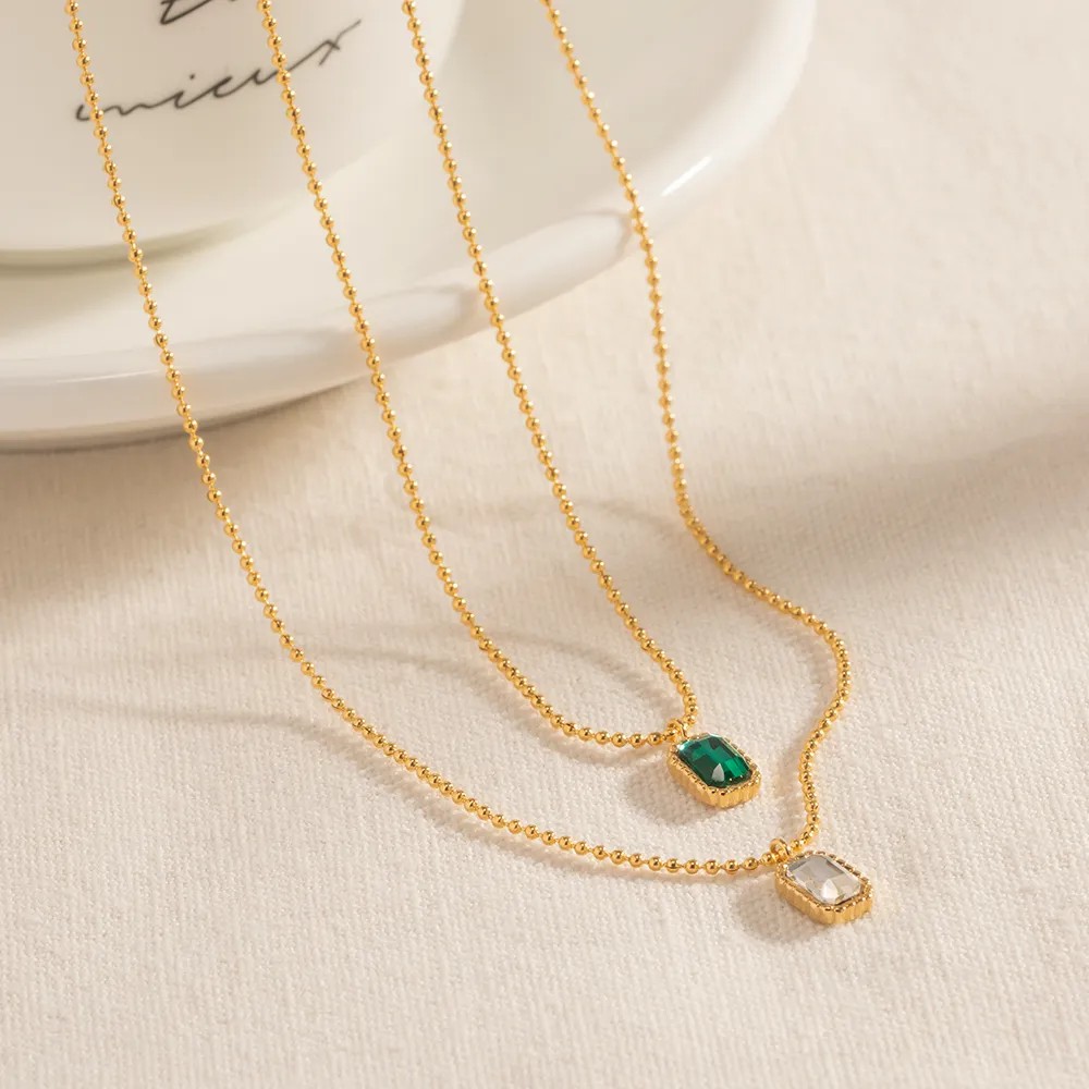 INS Style Simple Style Rectangle Stainless Steel Plating Inlay Rhinestones 18K Gold Plated Pendant Necklace_colorza_5