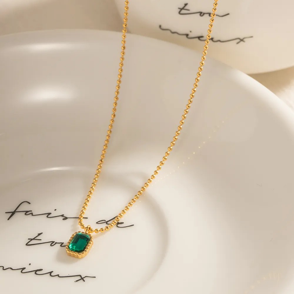 INS Style Simple Style Rectangle Stainless Steel Plating Inlay Rhinestones 18K Gold Plated Pendant Necklace_colorza_6