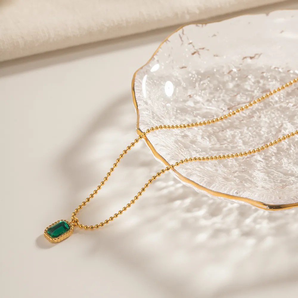 INS Style Simple Style Rectangle Stainless Steel Plating Inlay Rhinestones 18K Gold Plated Pendant Necklace_colorza_7