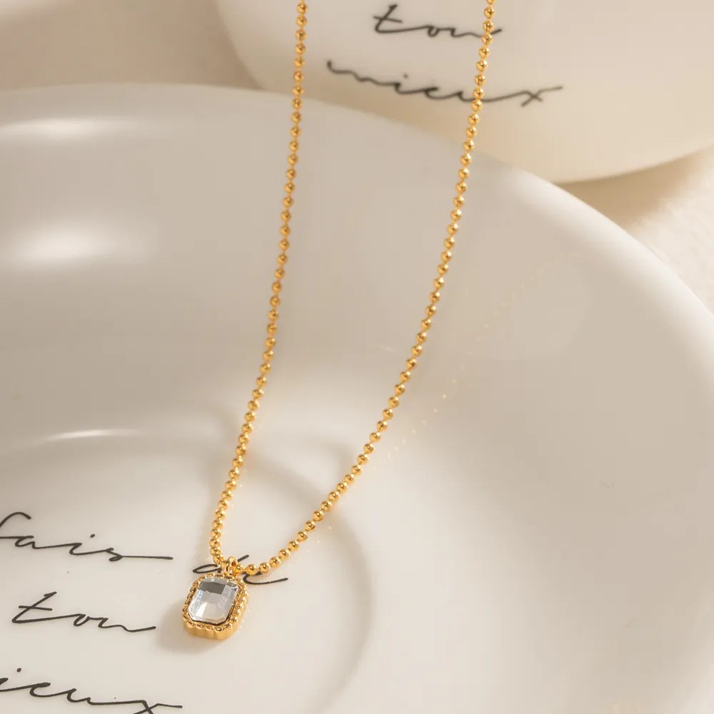 INS Style Simple Style Rectangle Stainless Steel Plating Inlay Rhinestones 18K Gold Plated Pendant Necklace_colorza_8