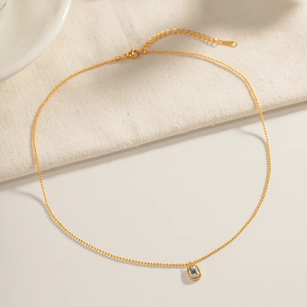 INS Style Simple Style Rectangle Stainless Steel Plating Inlay Rhinestones 18K Gold Plated Pendant Necklace_colorza_9