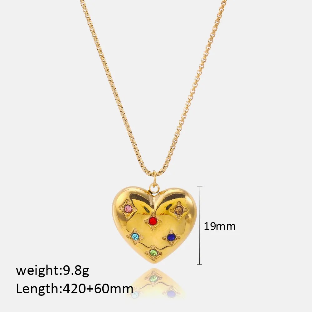 Casual Simple Style Heart Shape Stainless Steel Plating Inlay Zircon 18K Gold Plated Pendant Necklace Long Necklace_colorza_2