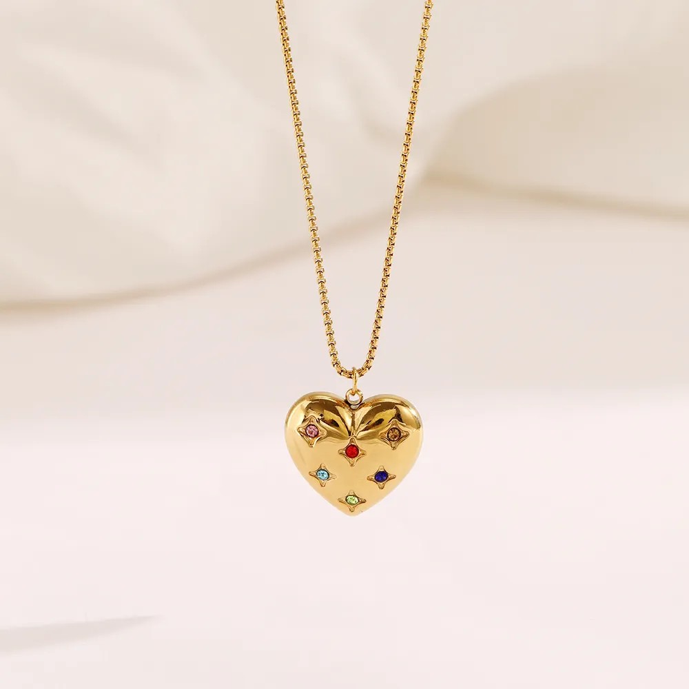 Casual Simple Style Heart Shape Stainless Steel Plating Inlay Zircon 18K Gold Plated Pendant Necklace Long Necklace_colorza_3