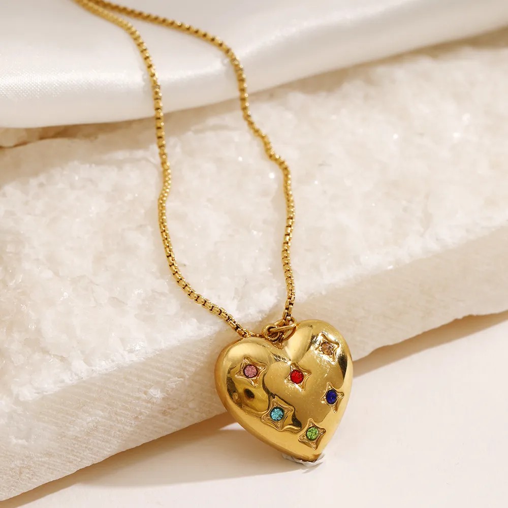 Casual Simple Style Heart Shape Stainless Steel Plating Inlay Zircon 18K Gold Plated Pendant Necklace Long Necklace_colorza_4