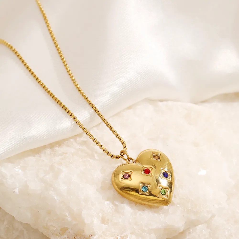 Casual Simple Style Heart Shape Stainless Steel Plating Inlay Zircon 18K Gold Plated Pendant Necklace Long Necklace_colorza_5