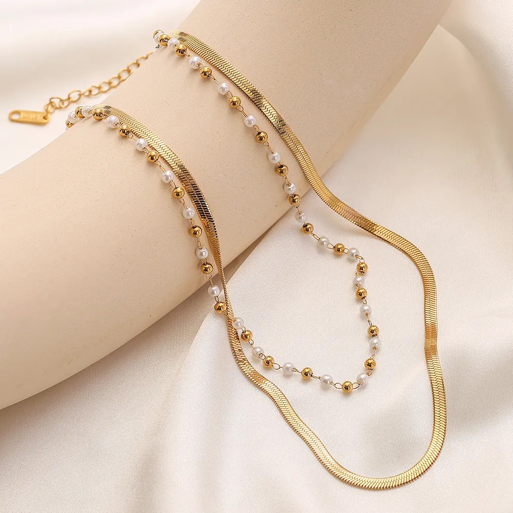 Simple Style Commute Solid Color Titanium Steel Beaded Plating 18K Gold Plated Layered Necklaces Pendant Necklace_colorza_2