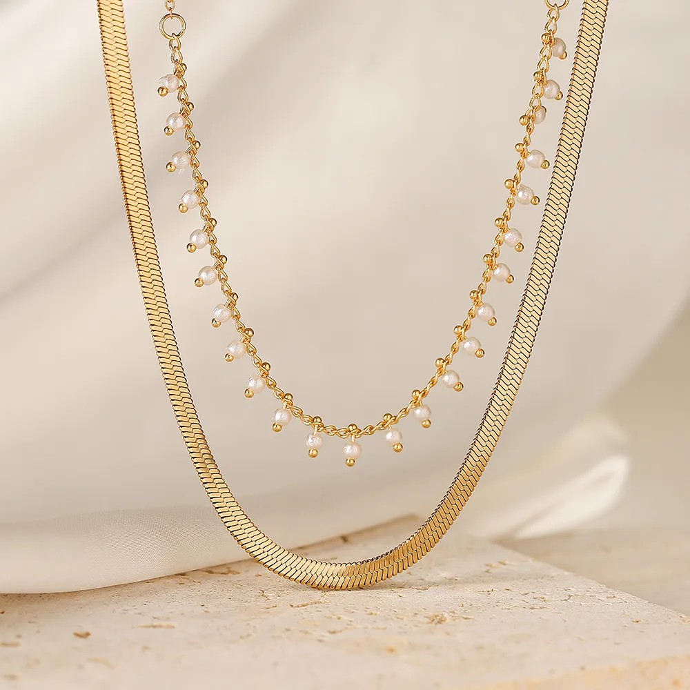 Simple Style Commute Solid Color Titanium Steel Beaded Plating 18K Gold Plated Layered Necklaces Pendant Necklace_colorza_4