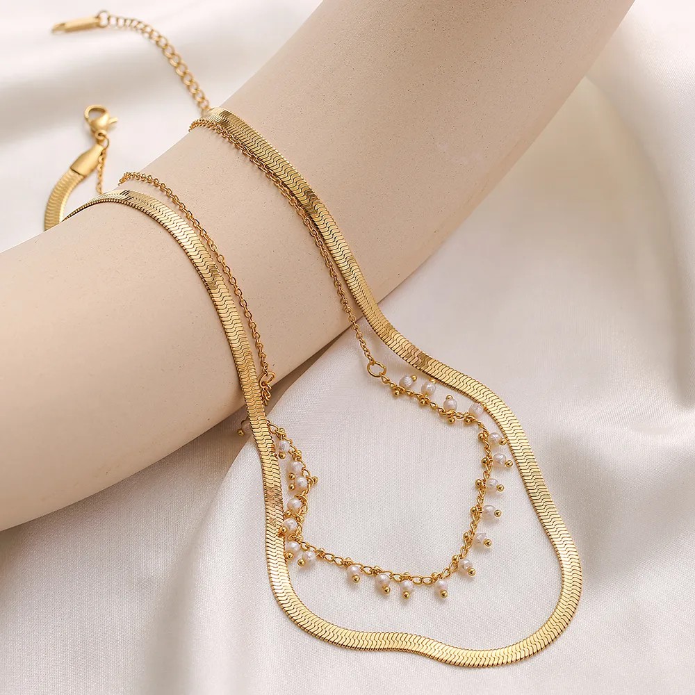 Simple Style Commute Solid Color Titanium Steel Beaded Plating 18K Gold Plated Layered Necklaces Pendant Necklace_colorza_5