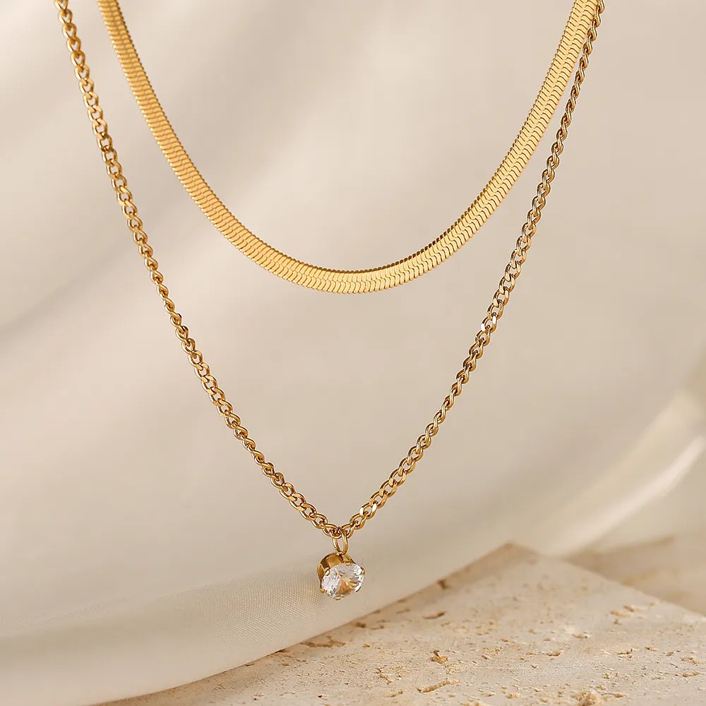 Simple Style Commute Solid Color Titanium Steel Beaded Plating 18K Gold Plated Layered Necklaces Pendant Necklace_colorza_6