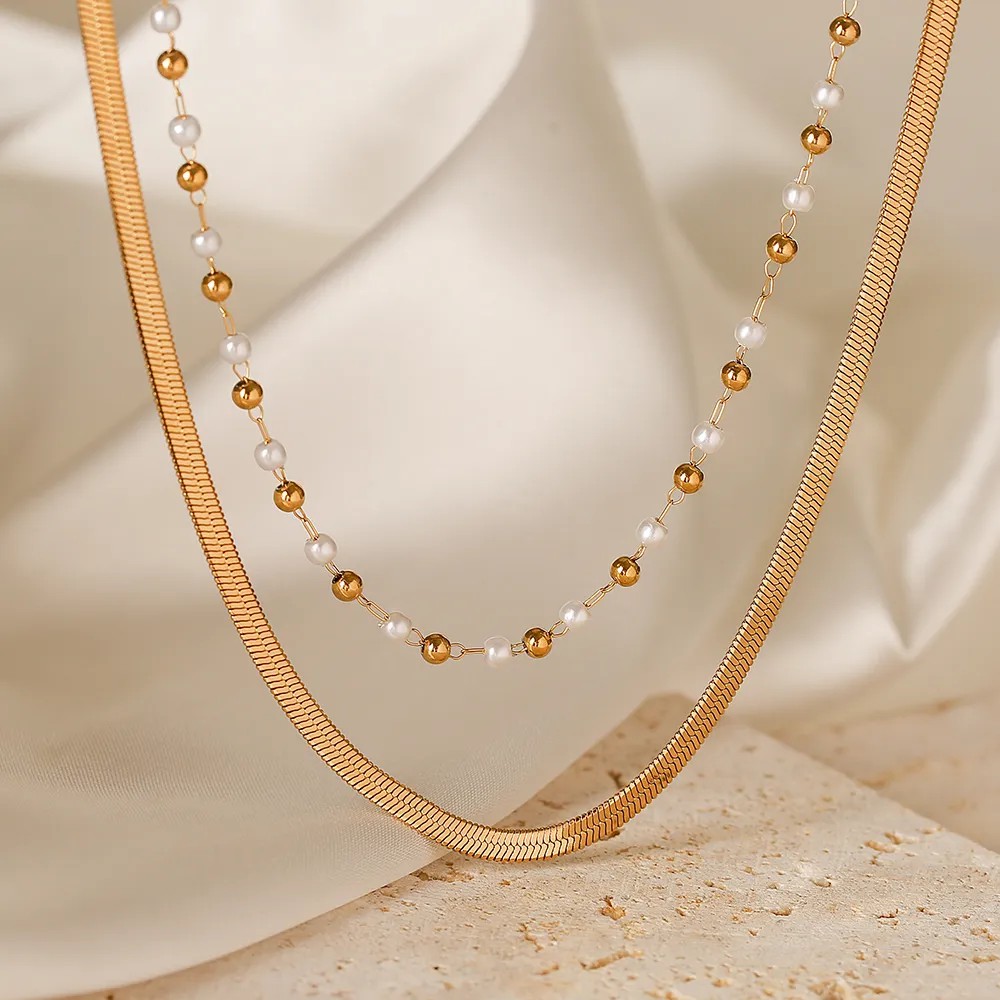 Simple Style Commute Solid Color Titanium Steel Beaded Plating 18K Gold Plated Layered Necklaces Pendant Necklace_colorza_7
