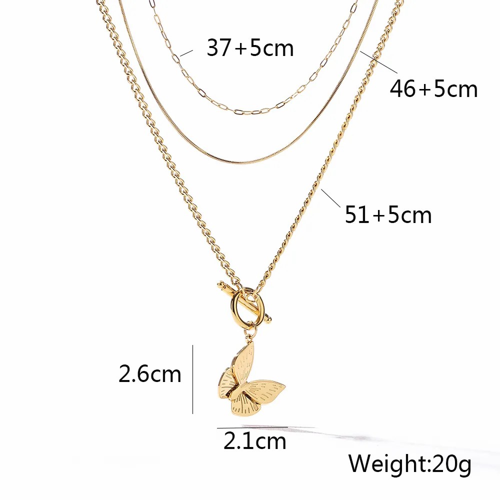 Simple Style Commute Butterfly Titanium Steel Layered Plating 18K Gold Plated Layered Necklaces_colorza_1