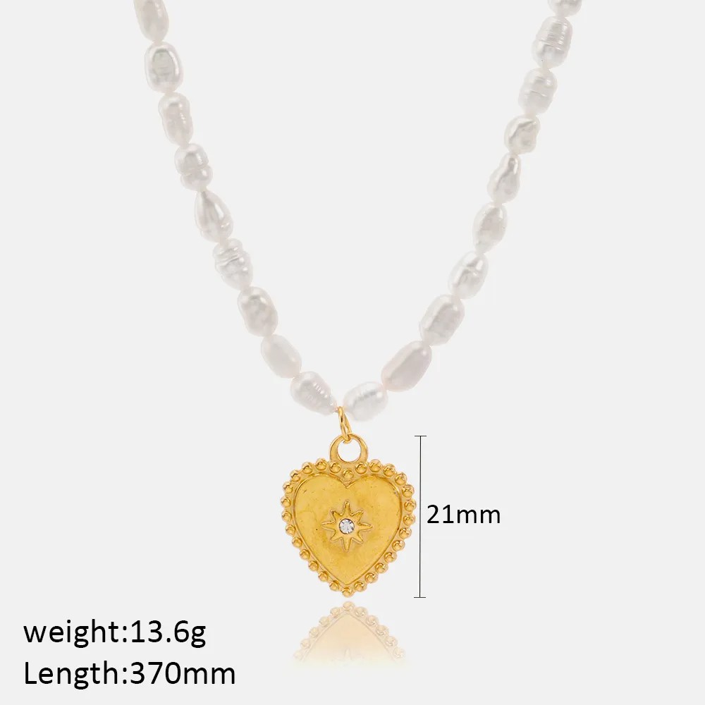 Casual Simple Style Heart Shape Stainless Steel Artificial Pearl Beaded Plating Inlay Zircon 18K Gold Plated Pendant Necklace_colorza_2
