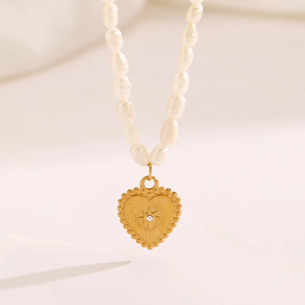 Casual Simple Style Heart Shape Stainless Steel Artificial Pearl Beaded Plating Inlay Zircon 18K Gold Plated Pendant Necklace_colorza_3