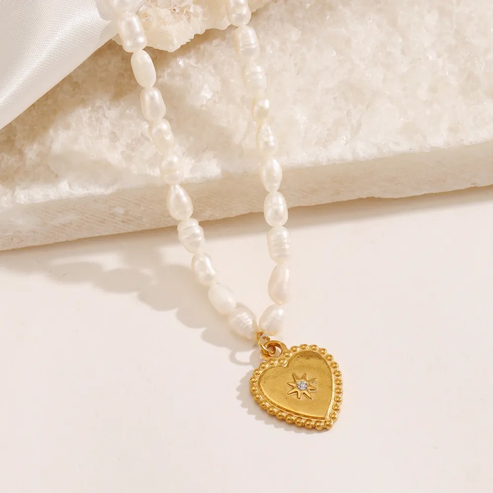 Casual Simple Style Heart Shape Stainless Steel Artificial Pearl Beaded Plating Inlay Zircon 18K Gold Plated Pendant Necklace_colorza_4