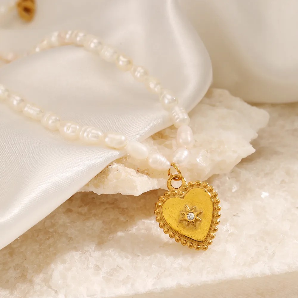Casual Simple Style Heart Shape Stainless Steel Artificial Pearl Beaded Plating Inlay Zircon 18K Gold Plated Pendant Necklace_colorza_5
