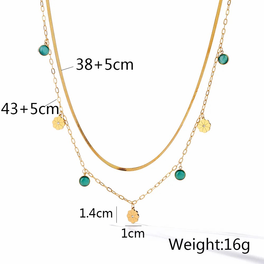 Simple Style Commute Round Titanium Steel Plating Inlay Turquoise 18K Gold Plated Pendant Necklace_colorza_1