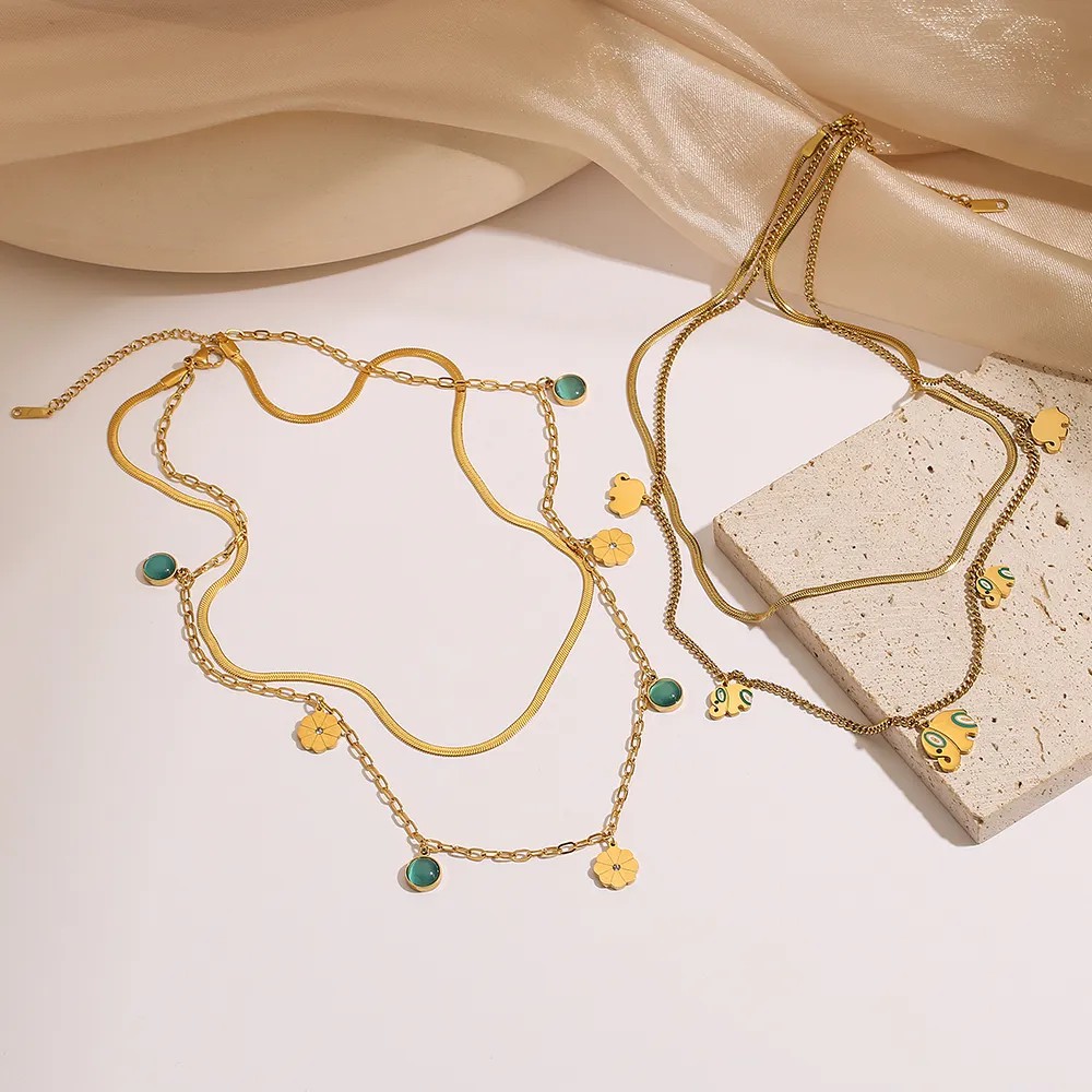 Simple Style Commute Round Titanium Steel Plating Inlay Turquoise 18K Gold Plated Pendant Necklace_colorza_6