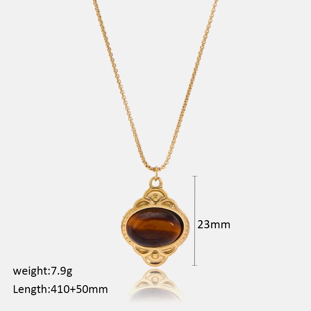 Casual Simple Style Oval Stainless Steel Plating Inlay Natural Stone 18K Gold Plated Pendant Necklace_colorza_1