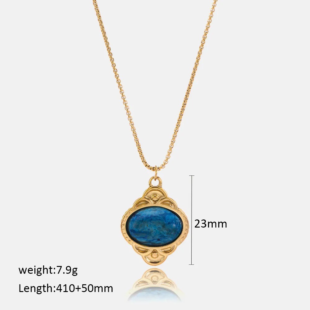 Casual Simple Style Oval Stainless Steel Plating Inlay Natural Stone 18K Gold Plated Pendant Necklace_colorza_2