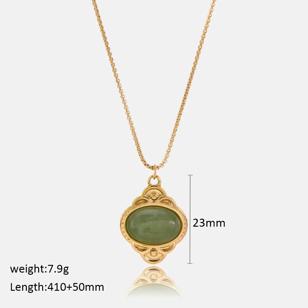 Casual Simple Style Oval Stainless Steel Plating Inlay Natural Stone 18K Gold Plated Pendant Necklace_colorza_3