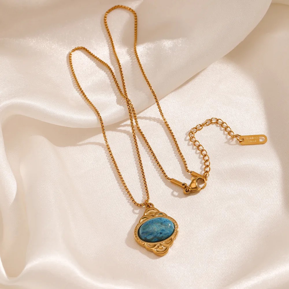 Casual Simple Style Oval Stainless Steel Plating Inlay Natural Stone 18K Gold Plated Pendant Necklace_colorza_6