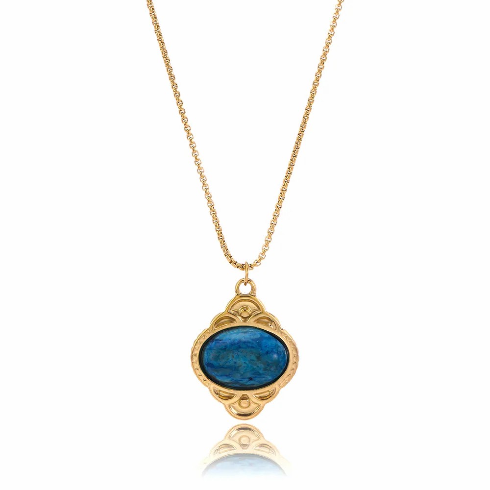 Casual Simple Style Oval Stainless Steel Plating Inlay Natural Stone 18K Gold Plated Pendant Necklace_colorza_8