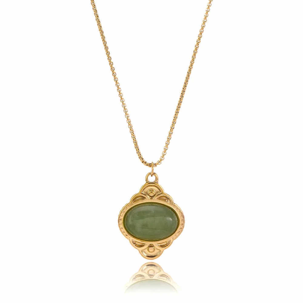 Casual Simple Style Oval Stainless Steel Plating Inlay Natural Stone 18K Gold Plated Pendant Necklace_colorza_9