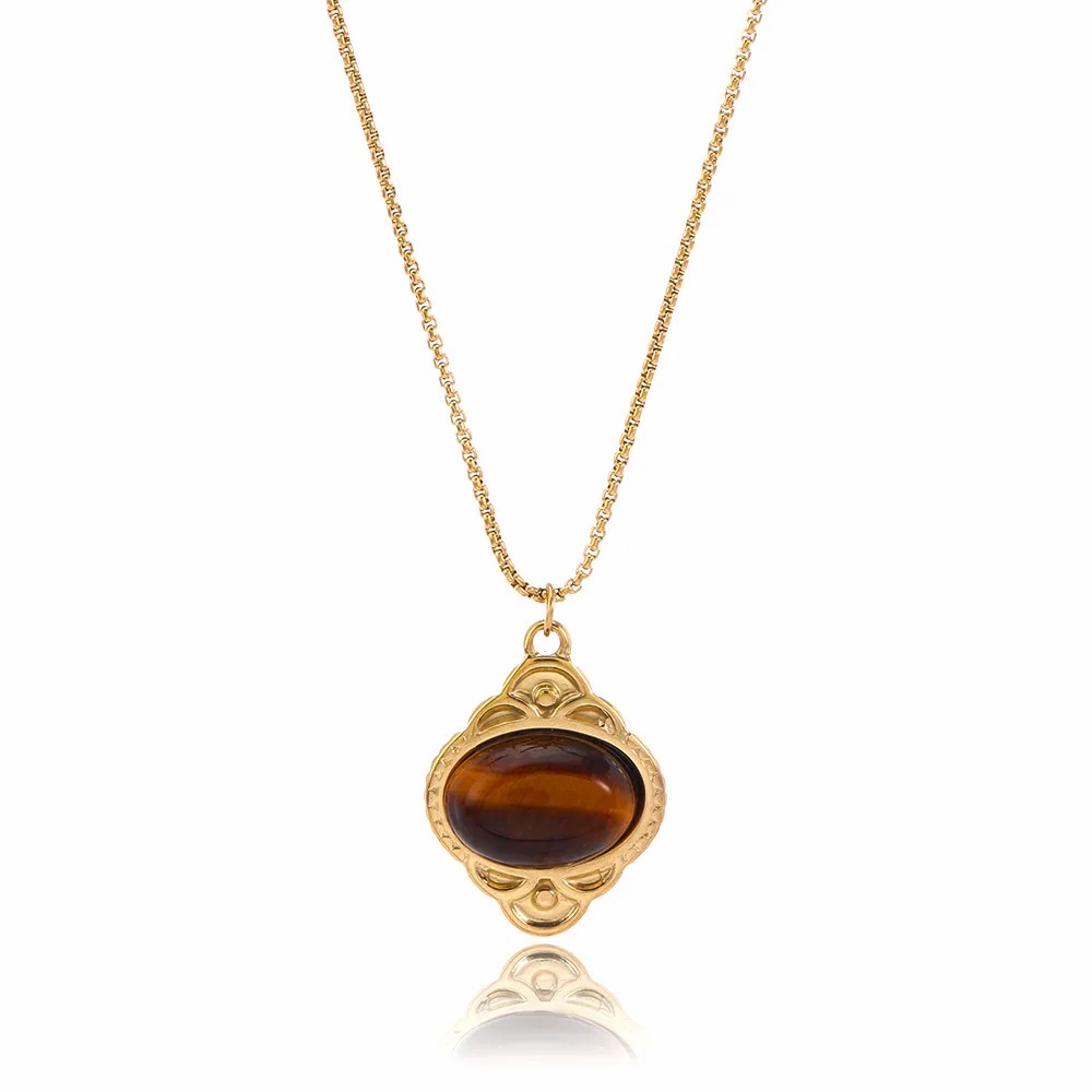 Casual Simple Style Oval Stainless Steel Plating Inlay Natural Stone 18K Gold Plated Pendant Necklace_colorza_10